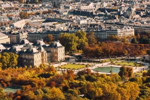 Aerial view of Paris with autumn colors, France