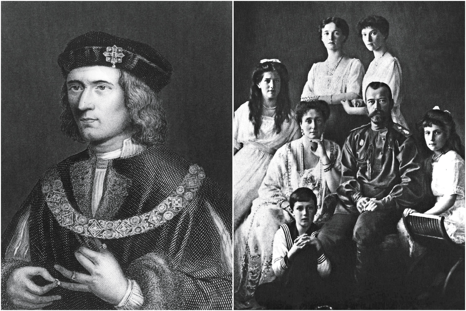 ECOS DO PASSADO - Rei Ricardo III (à esq.) e a família Romanov: até hoje supostos descendentes reivindicam o direito ao trono -