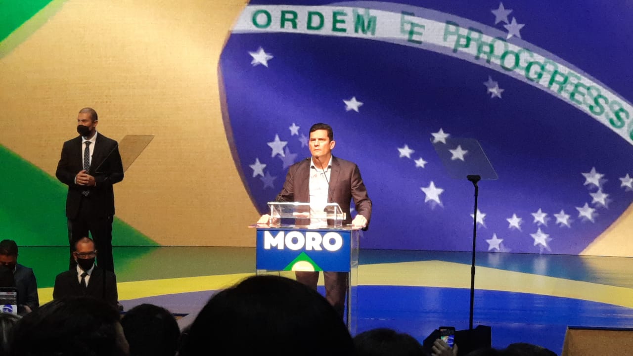 Moro durante evento de filiação ao Podemos, em Brasília