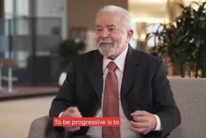 O ex-presidente Lula em entrevista ao Grupo Socialistas e Democratas, no Parlamento Europeu, em Bruxelas; entrevista foi exibida em 18.11.2021