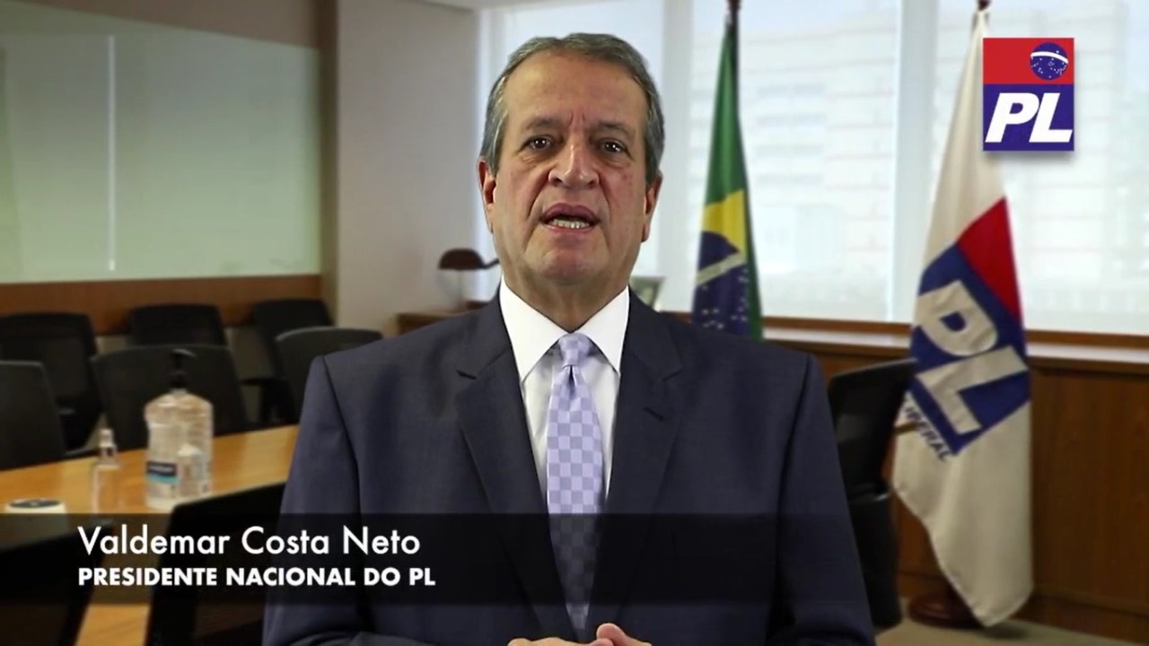 O presidente nacional do PL, Valdemar Costa Neto, em vídeo gravado para tornar público o convite ao presidente Jair Bolsonaro, seus filhos e seus apoiadores