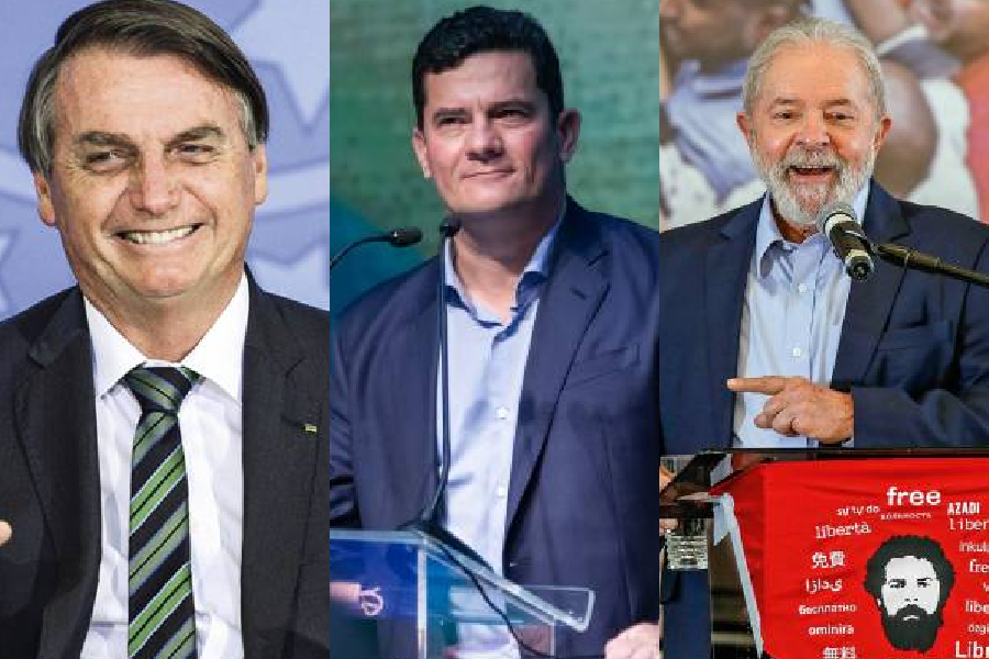 Montagem com Jair Bolsonaro, Sergio Moro e Luiz Inácio Lula da Silva