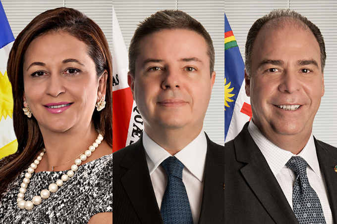 Fotos oficiais dos senadores Kátia Abreu, Antonio Anastasia e Fernando Bezerra Coelho, candidatos à vaga do Senado no TCU