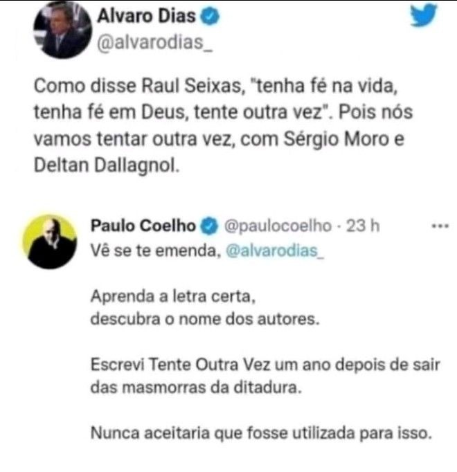 Senador Alvaro Dias e Paulo Coelho se desentenderam nas redes sociais