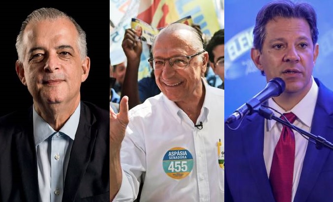 Os ex-governadores de São Paulo Márcio França (PSB) e Geraldo Alckmin (PSDB) e o ex-prefeito Fernando Haddad (PT)