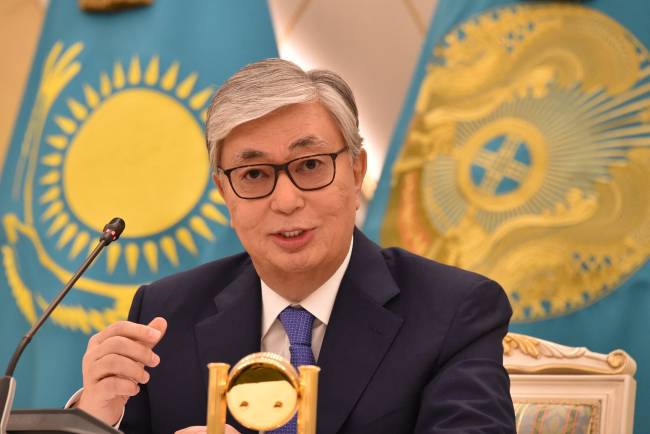 FILES-KAZAKHSTAN-POLITICS-PROTESTS Presidente do Cazaquistão, Kassym-Jomart Tokayev, durante evento na capital do país. 10/06/2019