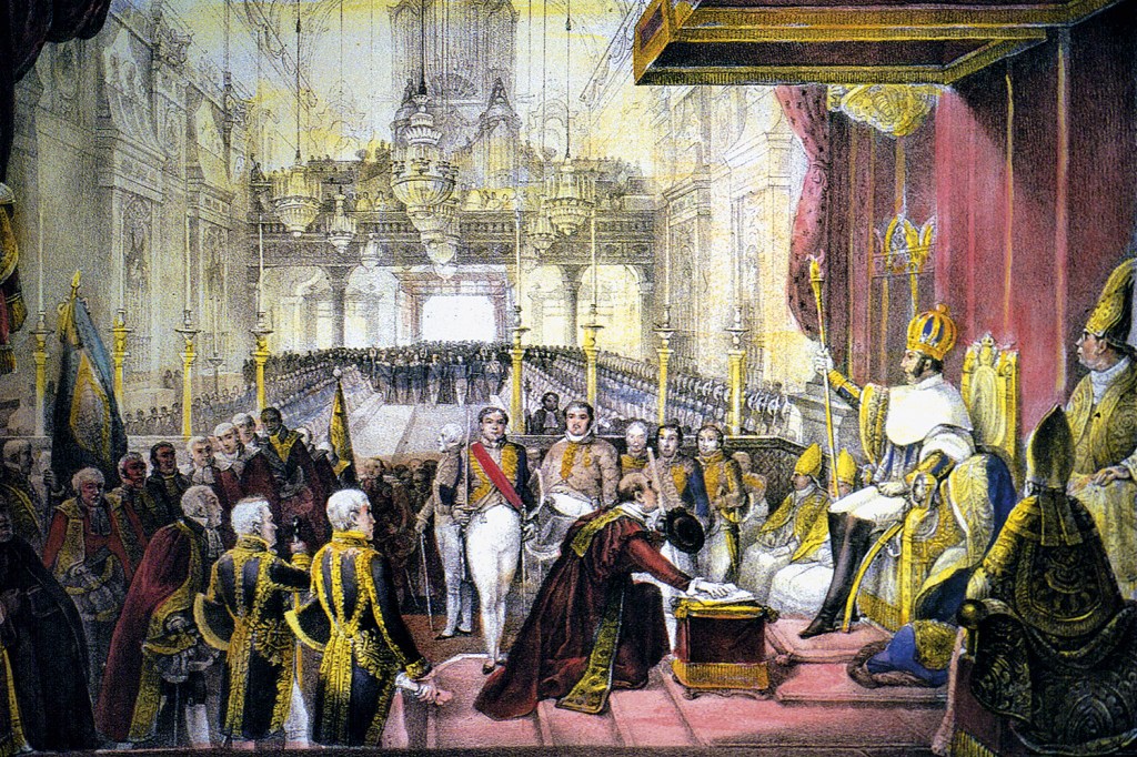 INDEPENDÊNCIA - A coroação de Pedro I, em 12 de outubro de 1822: não bastaria brandir espadas e levantar bandeiras -