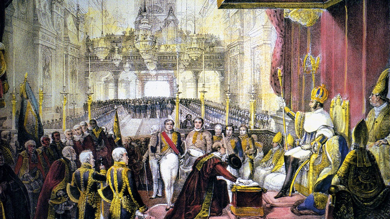 INDEPENDÊNCIA - A coroação de Pedro I, em 12 de outubro de 1822: não bastaria brandir espadas e levantar bandeiras -