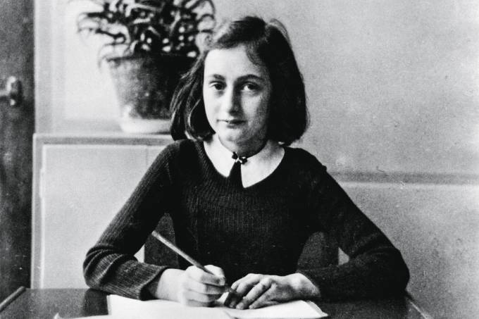 Anne Frank, German Jew who emigrated with her family to the Netherlands during the Nazi era. Separated from the rest of her family, she and her sister died of typhoid fever in the concentration camp Bergen-Belsen – As a 12-year old doing her homewo