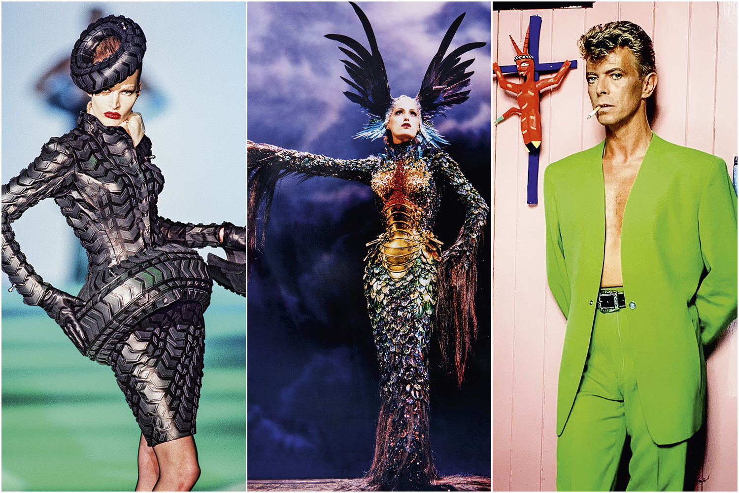 MARCA REGISTRADA - As modelos e David Bowie: cores, ombros estruturados e cintura fina -