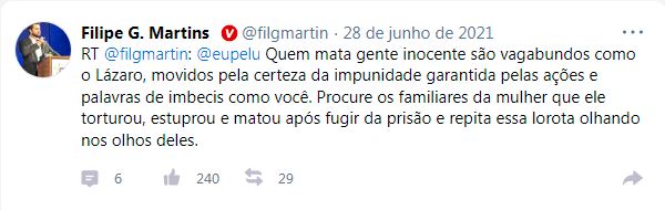 Filipe Último post de Filipe G. Martins na rede social trumpista Gettr