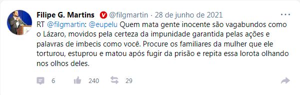 Último post de Filipe G. Martins na rede social trumpista Gettr