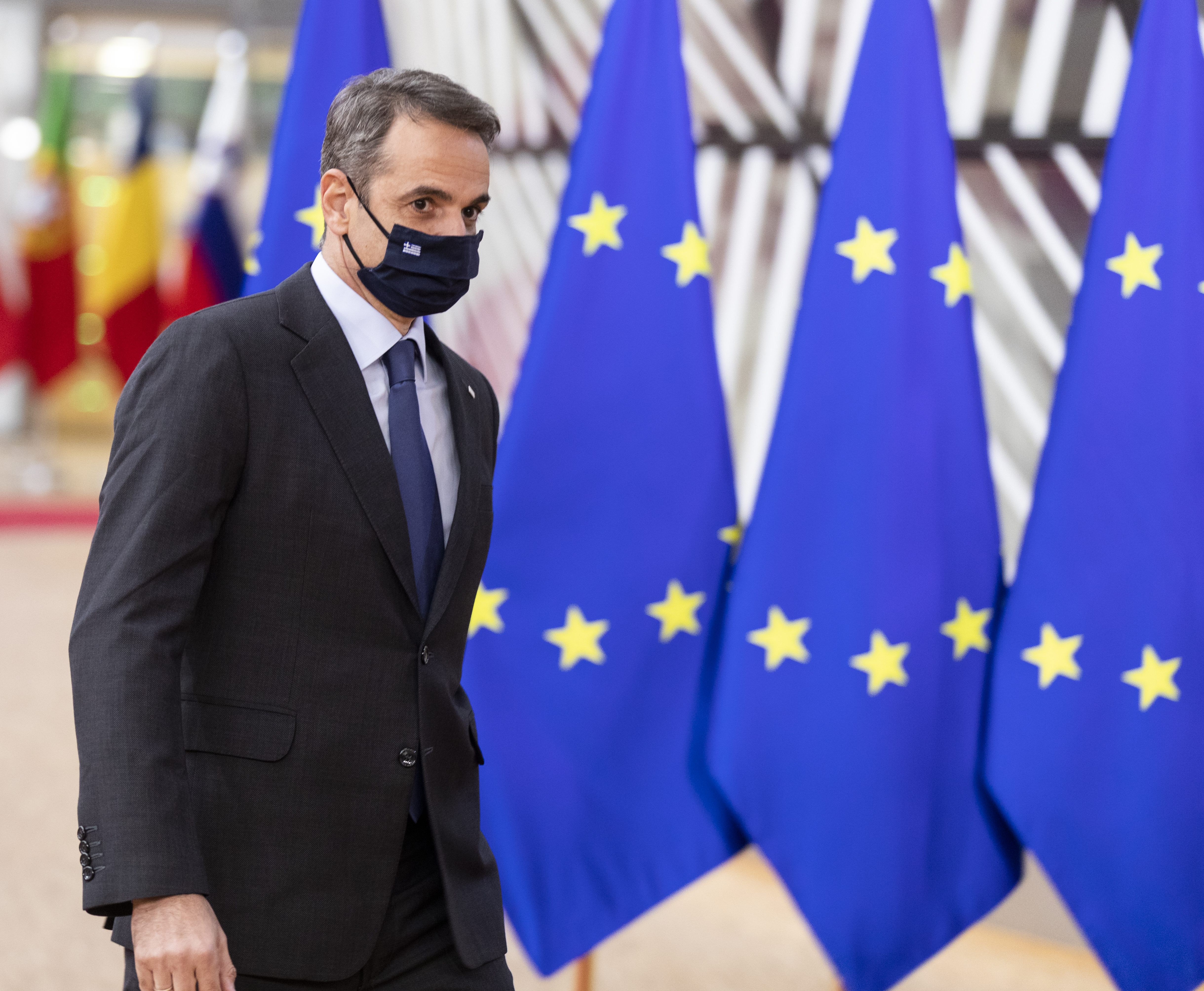 Primeiro-ministro grego, Kyriakos Mitsotakis, durante evento em Bruxelas. 24/05/2021