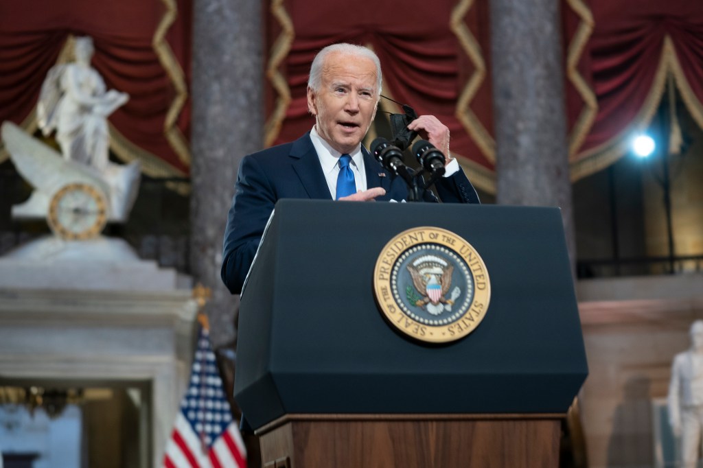 Presidente dos EUA, Joe Biden, durante discurso no Capitólio. 06/01/2022