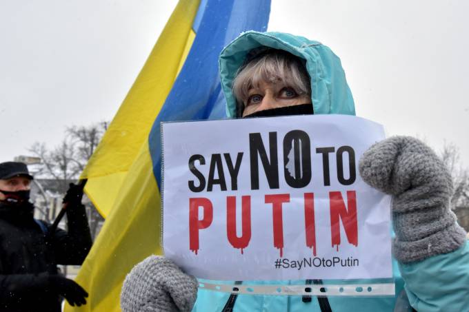 Marcha na capital da Ucrânia, Kiev, em apoio à rebelião popular no Cazaquistão