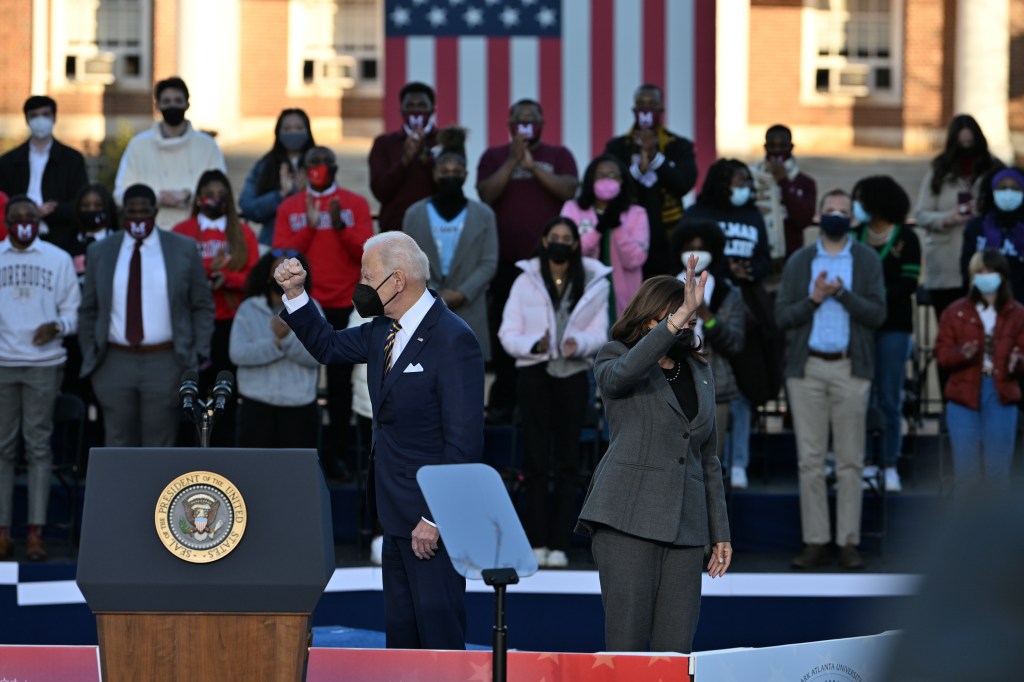 ATLANTA, USA - JANUARY 11: President Joe Biden and Vice President Kamala Harris speak to the American people about constitutional voting rights in Atlanta, GA, on January, 11, 2022United States . (Photo by Peter Zay/Anadolu Agency via Getty Images)