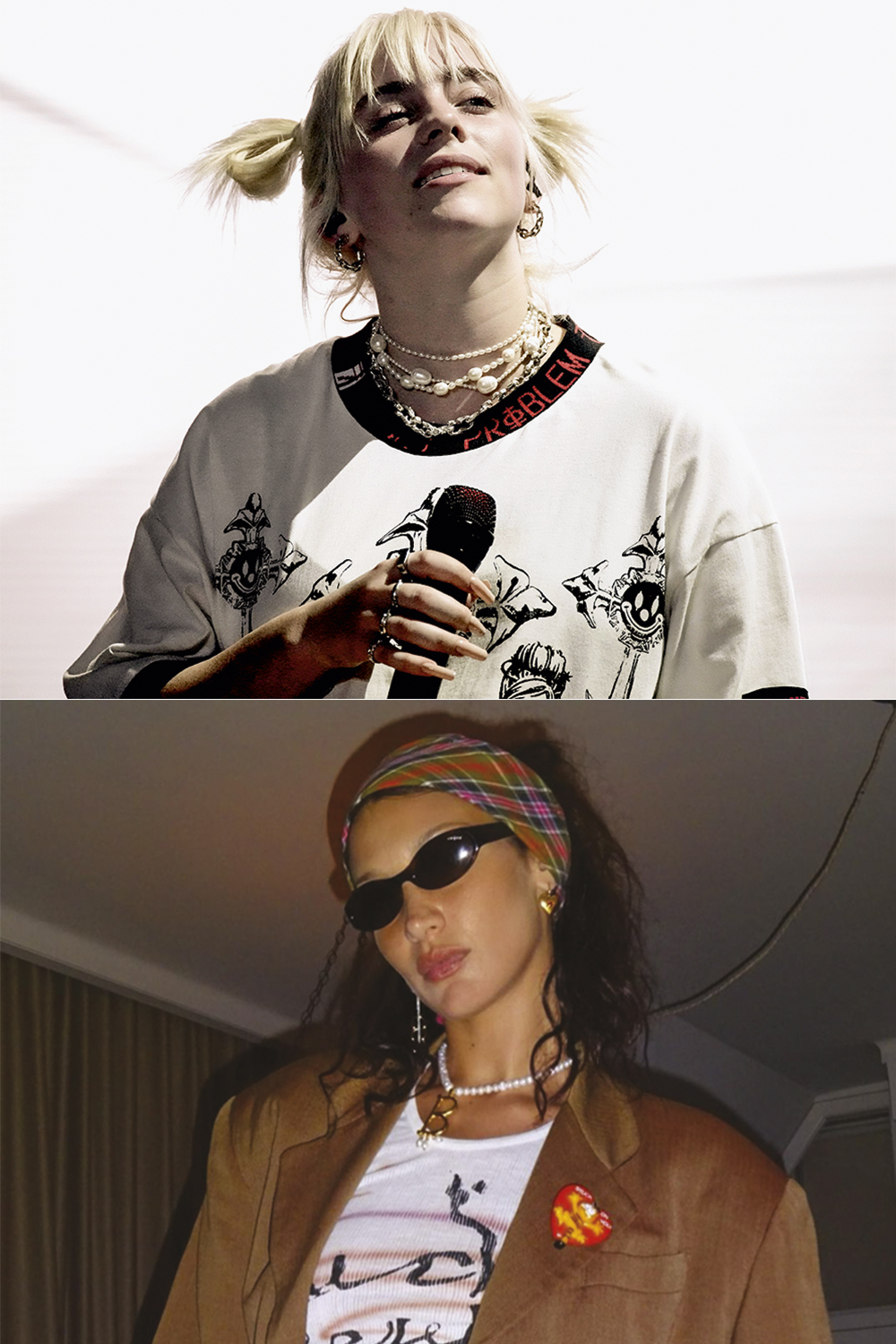 APENAS UM TOQUE - Informal: Billie Eilish (acima) e a modelo Bella Hadid adoram sobrepor colares para compor um visual despojado, mas nem tanto -