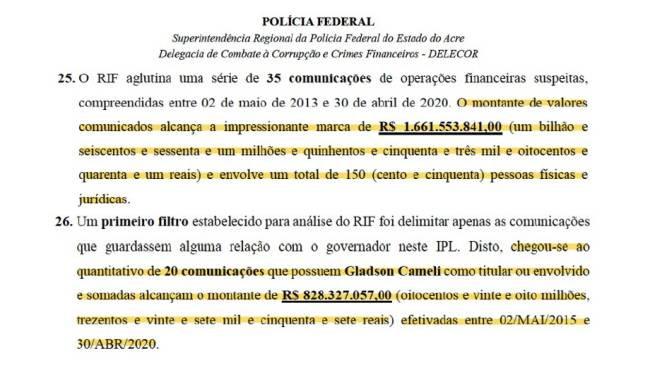 Gladson Cameli 04 Trecho da documentação apresentada pela Procuradoria-Geral da República ao Superior Tribunal de Justiça