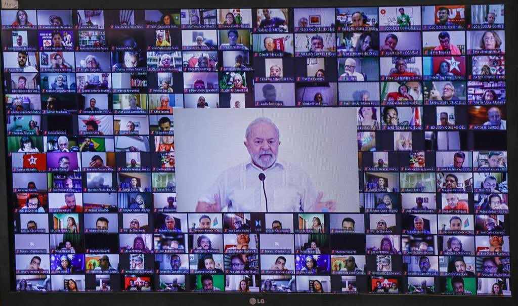 Lula durante encontro virtual com militantes na segunda-feira, 24