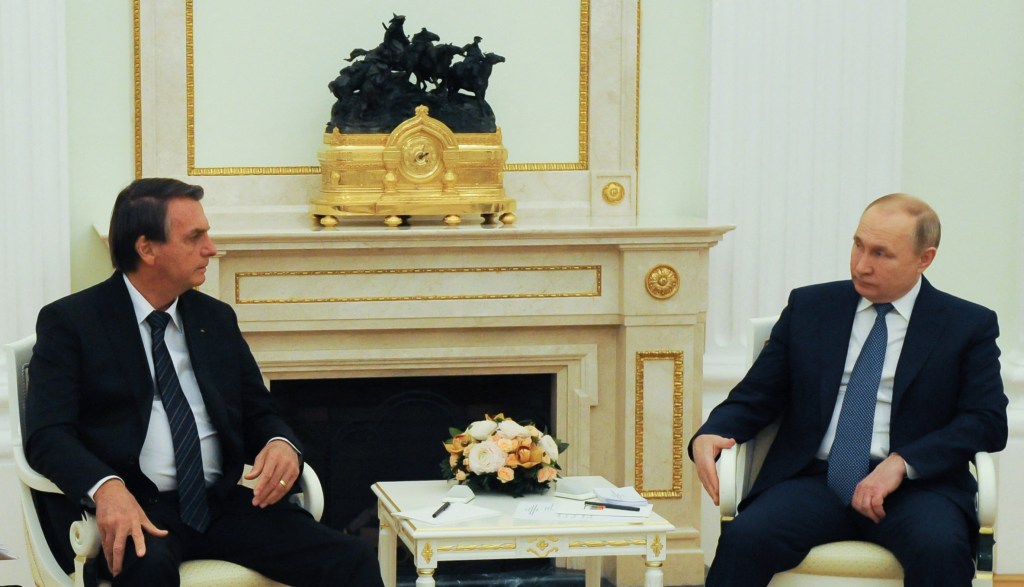 Presidente Jair Bolsonaro e presidente russo, Vladimir Putin, durante encontro em Moscou. 16/02/2022