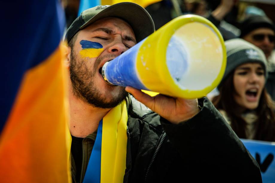 Em Washington, o protesto contra a invasão aconteceu em frente à Casa Branca -