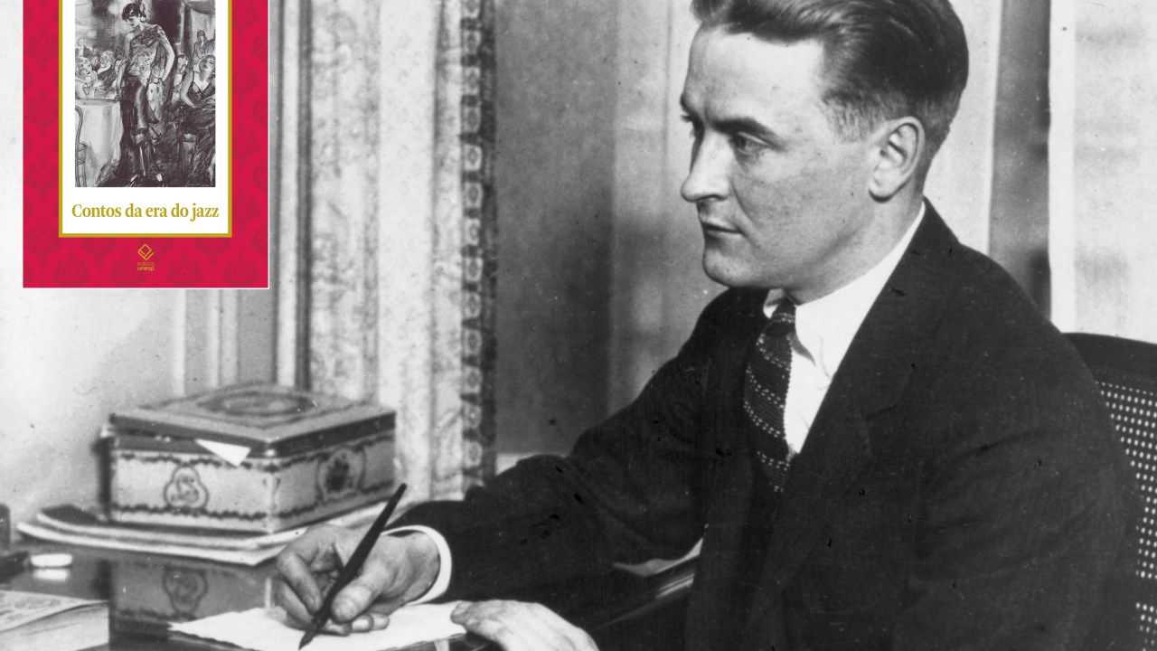 ORIGINAL CAPTION READS: Scott Fitzgerald (1896-1940), American writer. Born in St. Paul, Minnesota, and was an officer in World War I. He was also a scriptwriter in Hollywood, and famed as a chronicler of the Jazz Age. His Books included "This Side of Paradise," "The Great Gatsby," "Tender is the Night," and "All the Sad Yound Men." He is shown here seated at a desk, writing with a pen. Undated photograph.