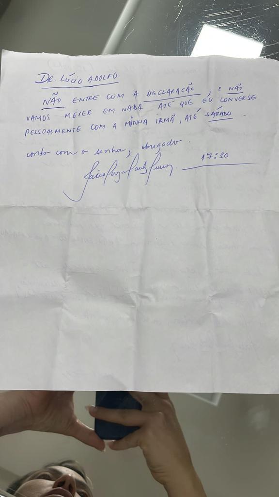 Nova carta de Jairinho obtida pela advogada Flávia Fróes