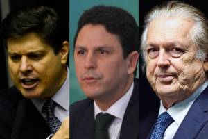 Os presidentes do MDB, Baleia Rossi, do PSDB, Bruno Araújo, e do União Brasil, Luciano Bivar