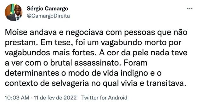 sergio camargo Post polêmico do presidente da Fundação Palmares