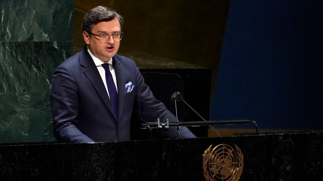 Chanceler ucraniano, Dmytro Kuleba, discursa na Assembleia Geral da ONU. 23/02/2022
