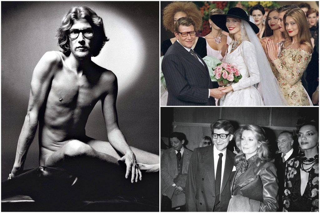 NA VANGUARDA - Uma vida em três atos: o retrato feito em 1971 (à esq.), chocou a sociedade conservadora; com a ex-modelo Claudia Schiffer (de noiva, em desfile) e ao lado de Catherine Deneuve, a bela da tarde -