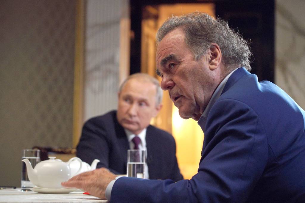 Russia’s President Vladimir Putin and US film director Oliver Stone meet in Moscow .