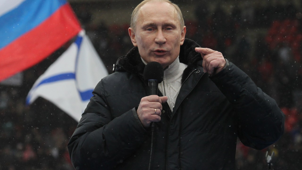 Vladimir Putin Addresses Mass Pro-Putin Rally In Moscow