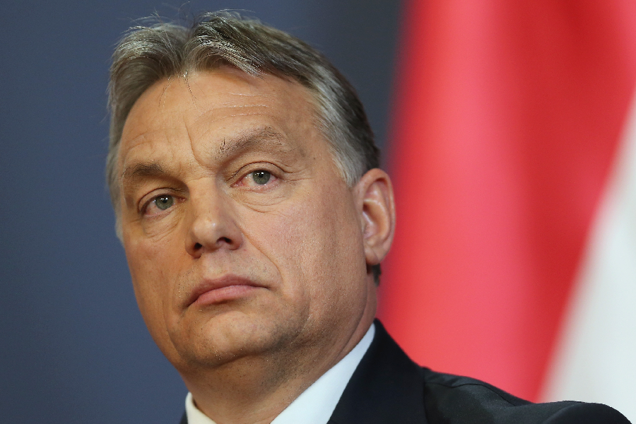 Hungarian Prime Minister Viktor Orban speaks to the media with Russian President Vladimir Putin at Parliament on February 17, 2015 in Budapest, Hungary