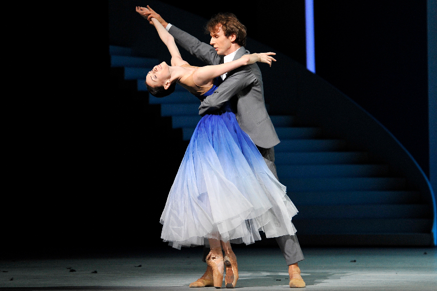 Olga Smirnova as Bianca and Semyon Chudin as Lucentio in The Bolshoi Ballet's production of Jean-Christophe Maillot's The Taming of the Shrew at The Royal Opera House on August 3, 2016 in London, England.