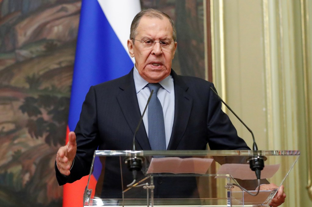 Moscow (Russian Federation), 16/02/2022.- Russian Foreign Minister Sergei Lavrov attends a news conference following talks with his Brazilian counterpart Carlos Franca in Moscow, Russia, 16 February 2022. (Brasil, Rusia, Moscú) EFE/EPA/SHAMIL ZHUMATOV/ POOL