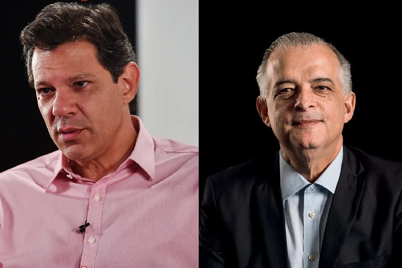 Os pré-candidatos ao governo de SP Fernando Haddad (e) e Márcio França (d)
