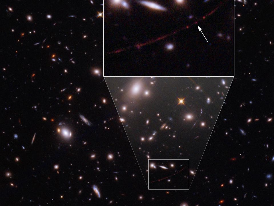 Luz da estrela Earendel foi captada pelo Hubble e demorou 12,9 bilhões de anos-luz para alcançar a Terra -