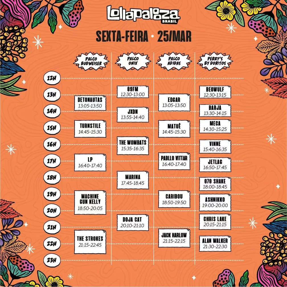 Programação do primeiro dia de Lollapalooza em 25 de março de 2022 -
