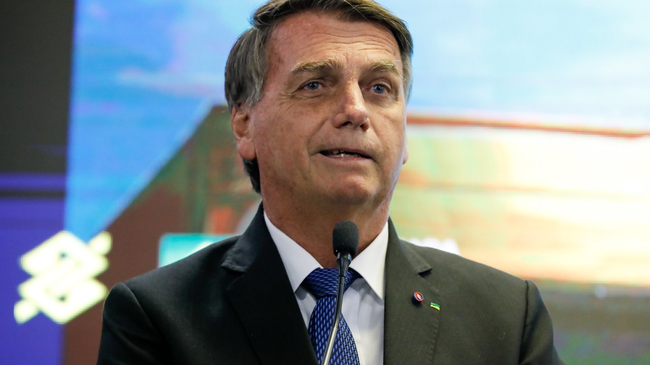 O presidente Jair Bolsonaro (PL) em evento no Palácio do Planalto