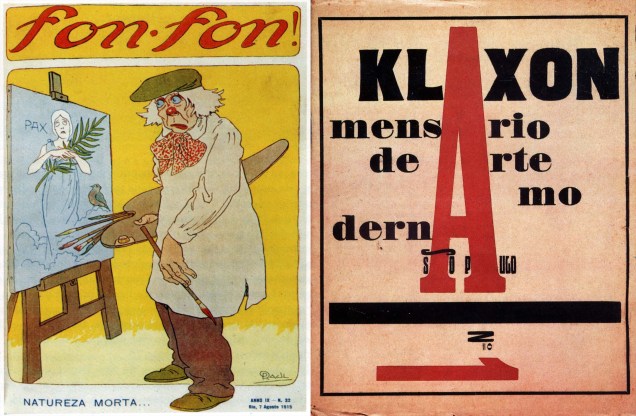 Revista Fon-Fon, uma sátira `a arte européia e a revista Klaxon, mensário de arte moderna de São Paulo, ambas expostas na Semana de Arte Moderna de 1922. 