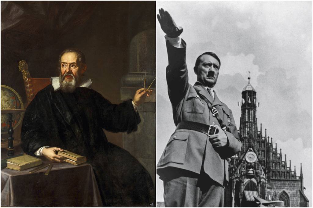 Galileo-Galilei-(1564-1642)-V0023487.jpg NEGAÇÃO E POLÍTICA - A pressão que fez Galileu (à esq.) se retratar do que sabia ser verdade e as tentativas de absolver Hitler são efeitos da mistura tóxica de ideologia com desinformação. -