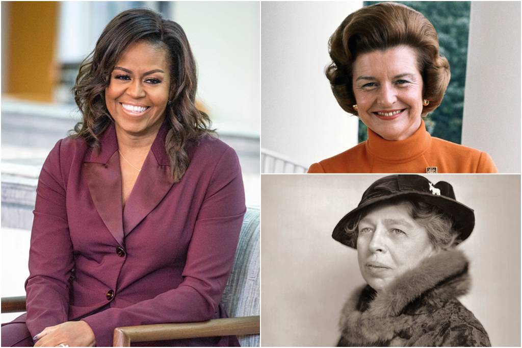 ÍCONES - Michelle Obama (à esq), Betty Ford (no alto) e Eleanor Roosevelt: destemidas -