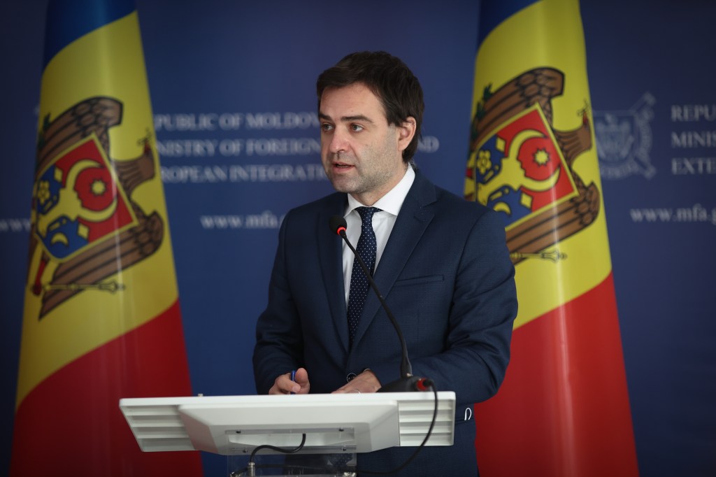 CHISINAU, MOLDOVA - NOVEMBER 18: Moldovan Deputy Prime Minister and Foreign and European Integration Minister Nicu Popescu holds a joint press conference with Turkish Foreign Minister Mevlut Cavusoglu (not seen) following signing the Inter-ministerial Consultation Plan Agreement in Chisinau, Moldova on November 18, 2021. (Photo by Cem Ozdel/Anadolu Agency via Getty Images)