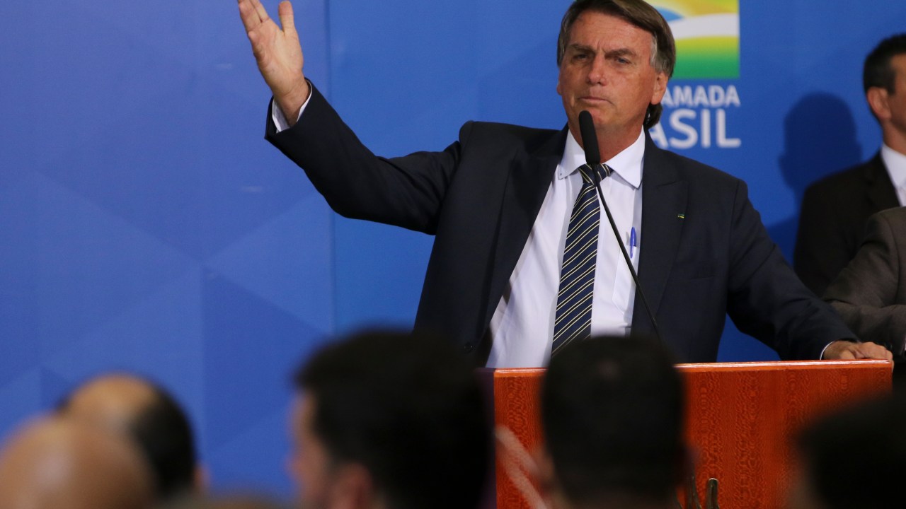 O presidente da República, Jair Bolsonaro, participa de Encontro com deputados no Palácio do Planalto, em ato público pela liberdade de expressão ,em Brasília.