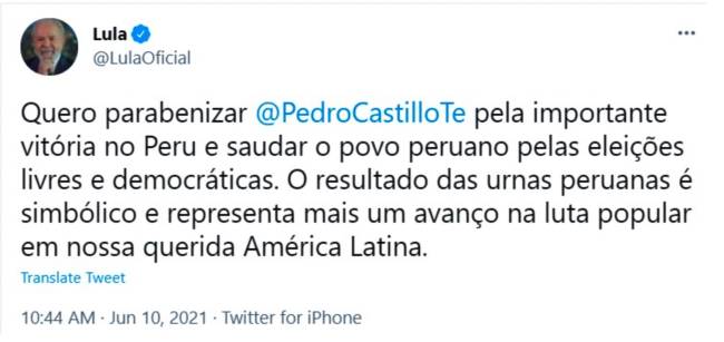 Lula e Pedro Castillo .