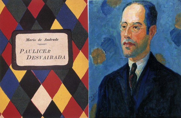 Livro Paulicéia Desvairada e retrato do escritor e poeta Mario de Andrade, concebida por Tarsila do Amaral, integrantes da Semana de Arte Moderna de 1922.