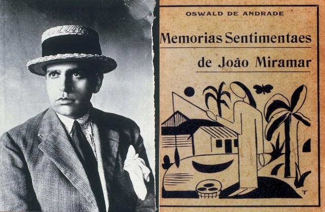 Escritor e Poeta modernista Oswald de Andrade e um de seus clássicos, "Memorias Sentimentaes de João Miramar" na Semana de Arte Moderna de 1922.
