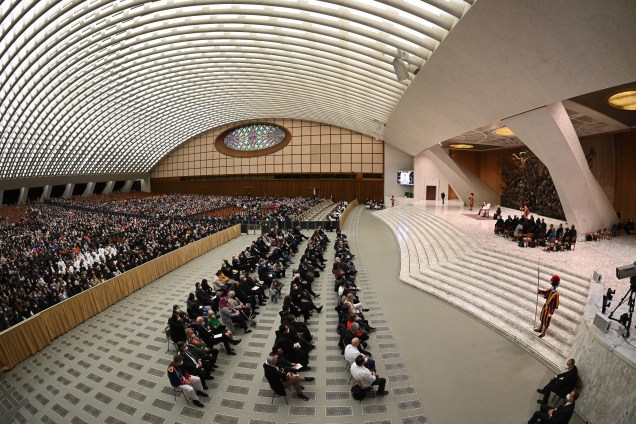 Vista geral do o salão Paul-VI durante a cerimônia -