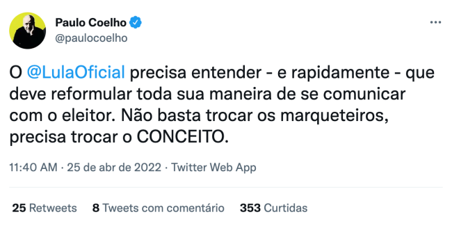 Críticas de Paulo Coelho à comunicação de Lula na campanha